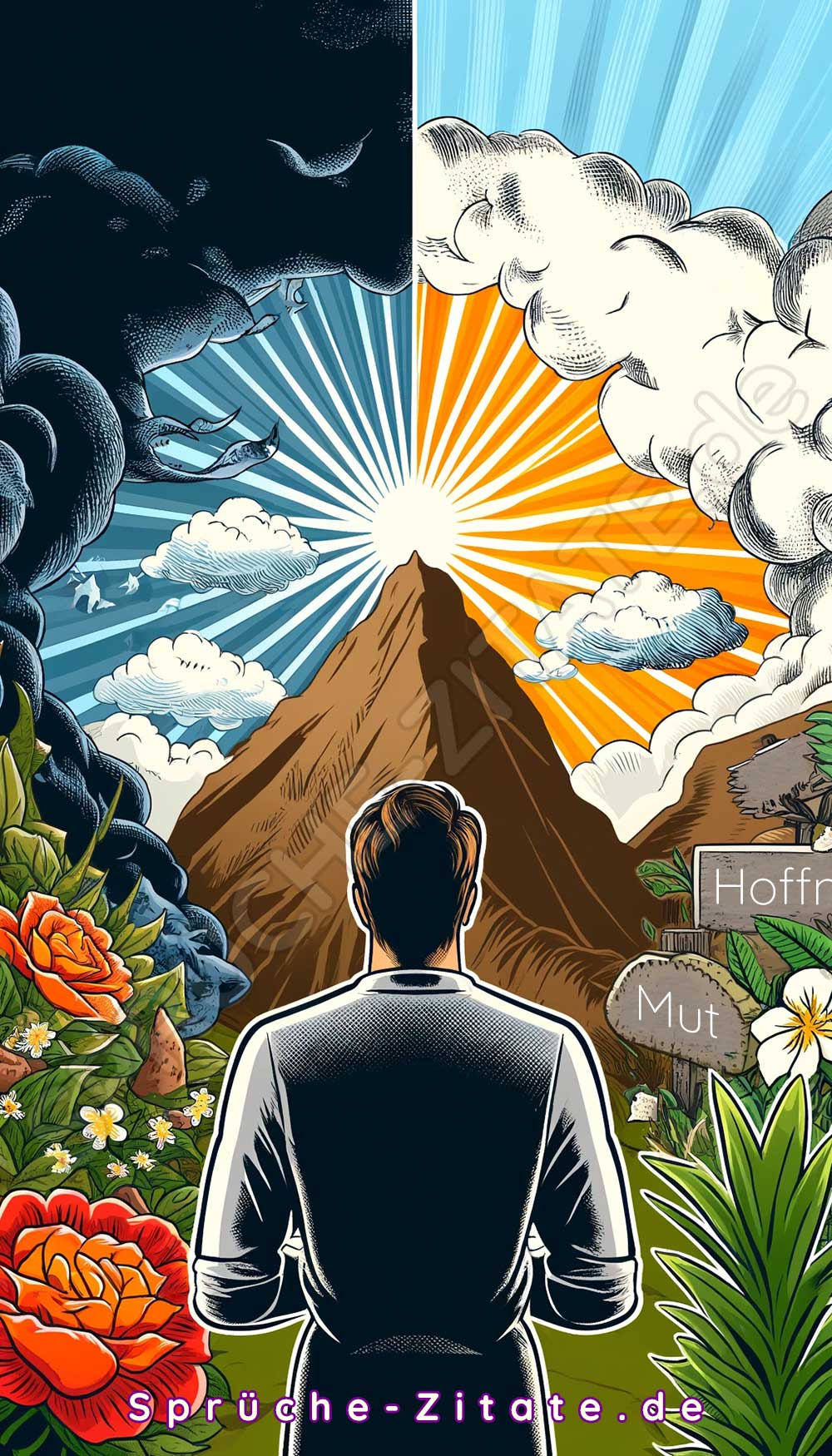 Infografik für Sprüche über Zuversicht, Optimismus, Hoffnung und Mut