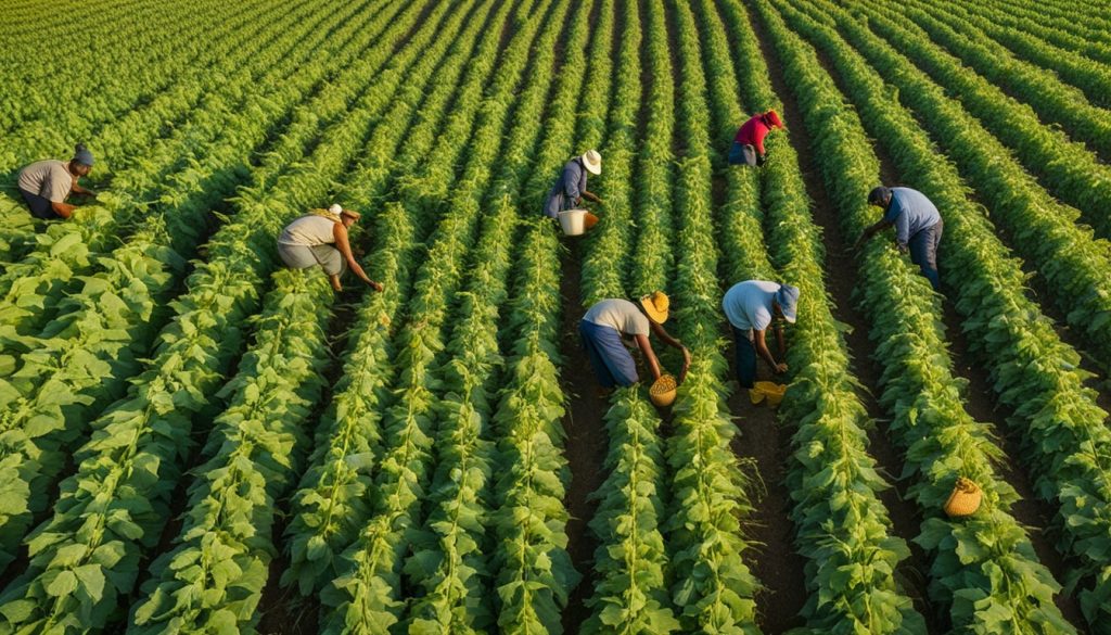 Ernte von Okraschoten Ernte von Okraschoten