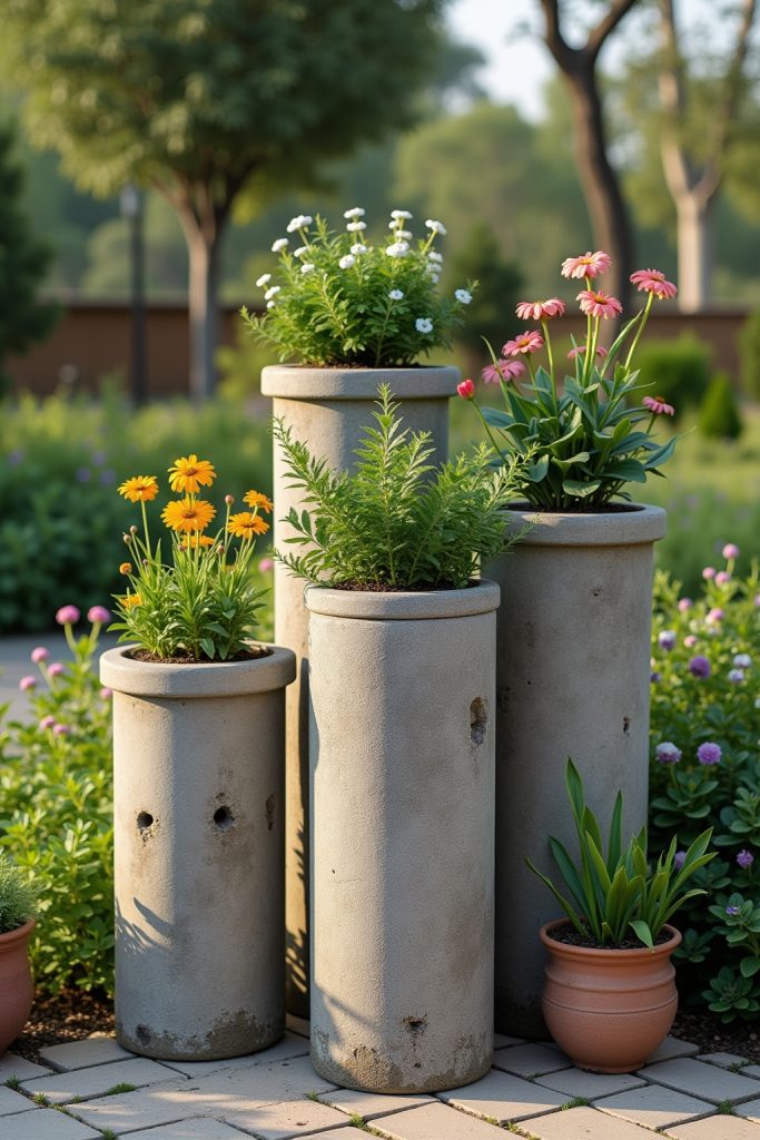 Garten Pflanzsäulen Ideen mit Deko aus Betonringen-Titel